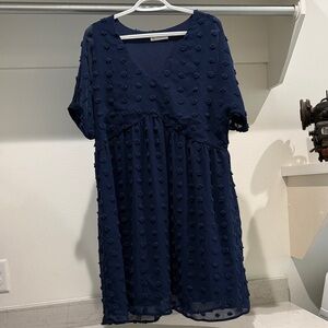 Navy Textured V-Neck Women's Dress